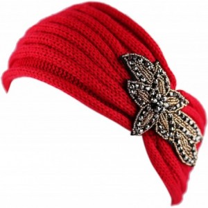 Headbands Sequin Knit Headband with Flower Decoration - Red - CI186RM45ZI $21.21