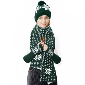 Skullies & Beanies Women Scarf & Glove Set- Knitted Snowflake Detail & Matching Beanie Cap - Green - CC188N3UKCI $45.08