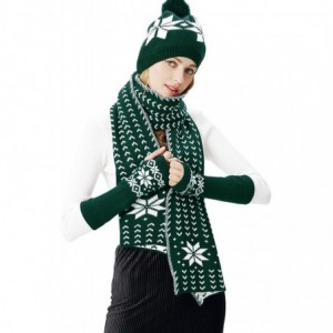 Skullies & Beanies Women Scarf & Glove Set- Knitted Snowflake Detail & Matching Beanie Cap - Green - CC188N3UKCI $20.34
