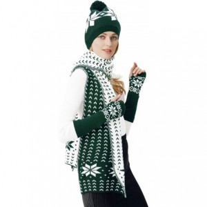 Skullies & Beanies Women Scarf & Glove Set- Knitted Snowflake Detail & Matching Beanie Cap - Green - CC188N3UKCI $20.34