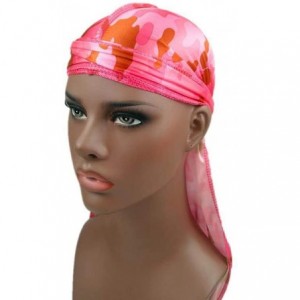 Skullies & Beanies Silky Durag for Men and Women- Star Floral Camouflage Print Long Tail Caps Headwraps Turban - Pink - C318X...