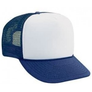 Baseball Caps Polyester Foam Front 5 Panel High Crown Mesh Back Trucker Hat - Nvy/Wht/Nvy - CU12FN6O09T $26.69