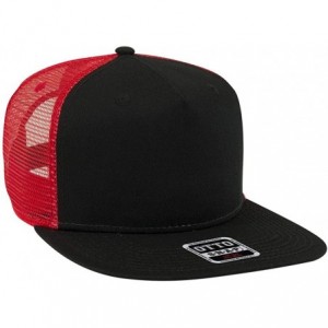Baseball Caps Square Flat Visor SNAP 5 Panel Mesh Back Trucker Snapback Hat - Blk/Blk/Red - C612NTYH4L8 $26.24