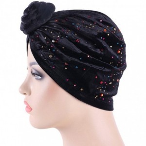 Skullies & Beanies Shiny Turban Hat Headwraps Twist Pleated Hair Wrap Stretch Turban - Black Velvet - CX18ARNRRUQ $11.13