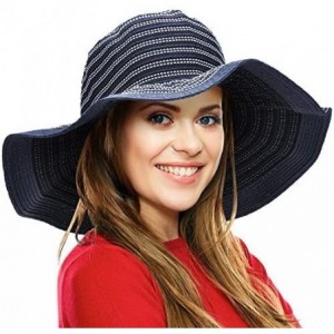 Sun Hats Women Summer Beach Hat Packable Striped Floppy Wide Brim Sun Protection Travel Hats - Navy - CP18CSN5WC9 $13.45