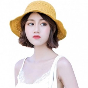 Sun Hats Women Large Brim Sun Hats Foldable Beach Sun Visor UPF 50+ for Travel - Bucket Hat-yellow - CJ18SX9GO36 $27.34