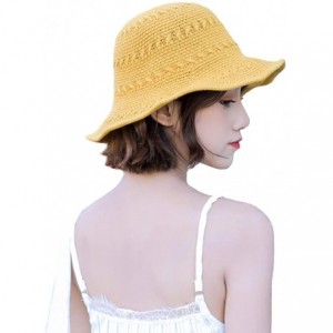 Sun Hats Women Large Brim Sun Hats Foldable Beach Sun Visor UPF 50+ for Travel - Bucket Hat-yellow - CJ18SX9GO36 $10.54