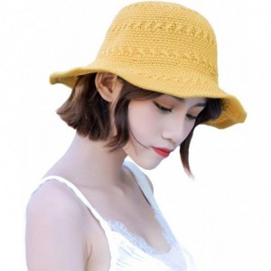Sun Hats Women Large Brim Sun Hats Foldable Beach Sun Visor UPF 50+ for Travel - Bucket Hat-yellow - CJ18SX9GO36 $10.54
