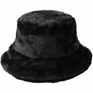 Bucket Hats Winter Bucket Hat Women Men Warm Hats Vintage Faux Fur Fisherman Cap - Black - C518LAUW9OC $38.76