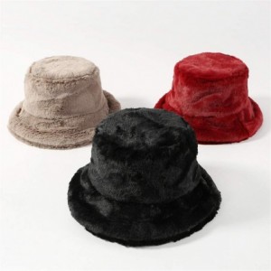 Bucket Hats Winter Bucket Hat Women Men Warm Hats Vintage Faux Fur Fisherman Cap - Black - C518LAUW9OC $15.94