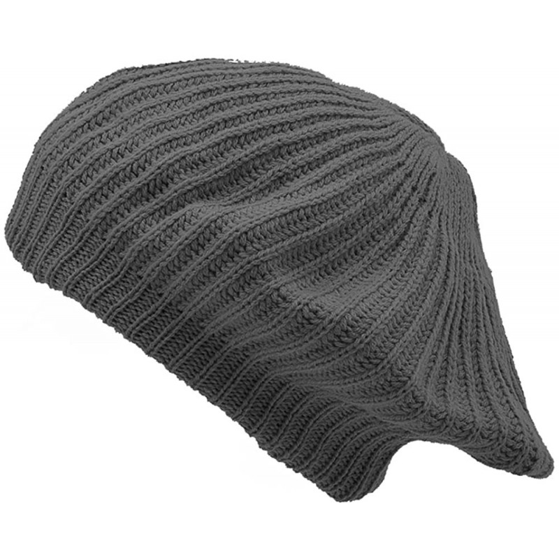 Berets Basic Cable Knit French Beret - Charcoal - CV18CM53G73 $10.61