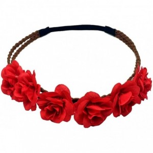 Headbands Women's Bohemian Beach Rose Flower Hoop Headband for Party - Red - CC18GWIH538 $12.23