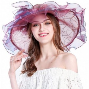 Sun Hats Women's Organza Kentucky Derby Hat Ruffles Creative Hat UV Protection Organza Mesh Hat - Purple - CZ18NUIUWOD $33.75