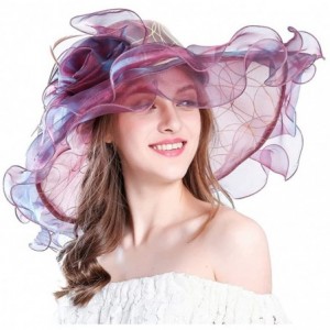 Sun Hats Women's Organza Kentucky Derby Hat Ruffles Creative Hat UV Protection Organza Mesh Hat - Purple - CZ18NUIUWOD $18.26