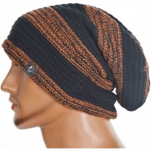 Skullies & Beanies Slouchy Knitted Baggy Beanie Hat Crochet Stripe Summer Dread Caps Oversized for Men-B318 - B306-rust - CJ1...