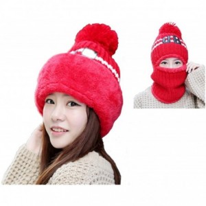 Skullies & Beanies Multifunction Women Winter Hat Earflap Hood Scarves Stretch Cable Knit Beanie Skull Caps - Red - CA18IHOM7...