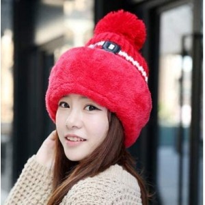 Skullies & Beanies Multifunction Women Winter Hat Earflap Hood Scarves Stretch Cable Knit Beanie Skull Caps - Red - CA18IHOM7...