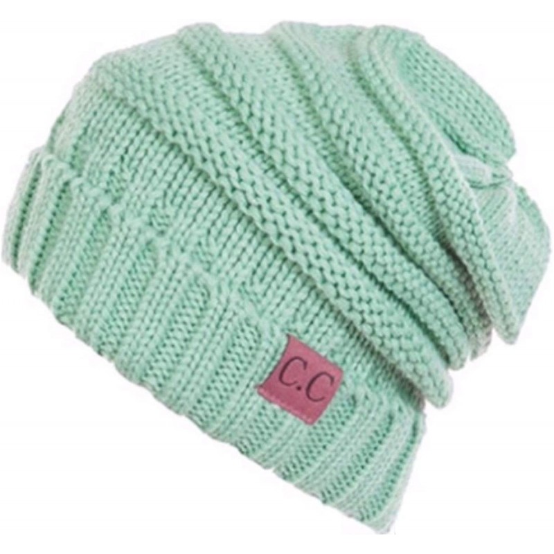 Skullies & Beanies Unisex Plain CC Beanie Cap Warm Thick Bubble Knit Winter Ski Hat - Light Mint - CV18IKGZDHE $23.71