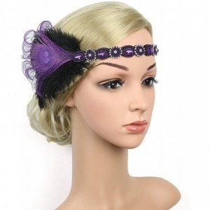 Headbands 1920s Flapper Headbands Great Gatsby Rhinestone Headpiece with Peacock Feather Jewel Hair Accessories - Purple - CH...