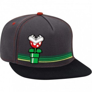 Baseball Caps Unisex-Adult's Super Mario Piranha Vintage Snapback Flat Bill Hat- Gray/Black- OSFM - CT18S8NSRLG $45.17