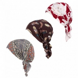 Skullies & Beanies Pre Tied Chemo Head Scarf 3 Packed Beanie Skull Cover Cap for Women (Set2) - A2-3 Packed - C718UEXIUGH $29.96