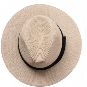 Sun Hats Women Panama Straw Sun Hat Foldable Wide Brim Fedora Beach Sun Caps - Beige - CL18SUI23GH $11.53
