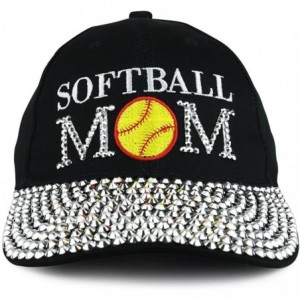 Baseball Caps Softball MOM Embroidered and Stud Jeweled Bill Unstructured Baseball Cap - Black - CV188688OM9 $25.67