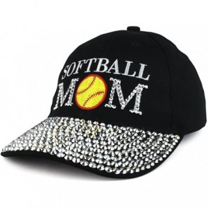 Baseball Caps Softball MOM Embroidered and Stud Jeweled Bill Unstructured Baseball Cap - Black - CV188688OM9 $16.89