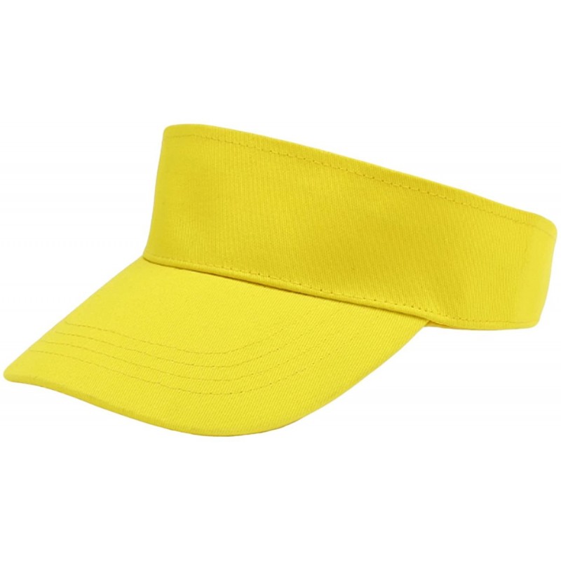 Visors Womens Mens Solid Colour Cotton Fashion Sports Hat Ajustable Sun Visors - Yellow - CO185N7AZSQ $18.36