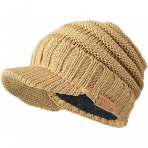 Skullies & Beanies Men Stripe Knit Visor Beanie Hat for Winter - B320-khaki - CN186MEH8XI $26.90