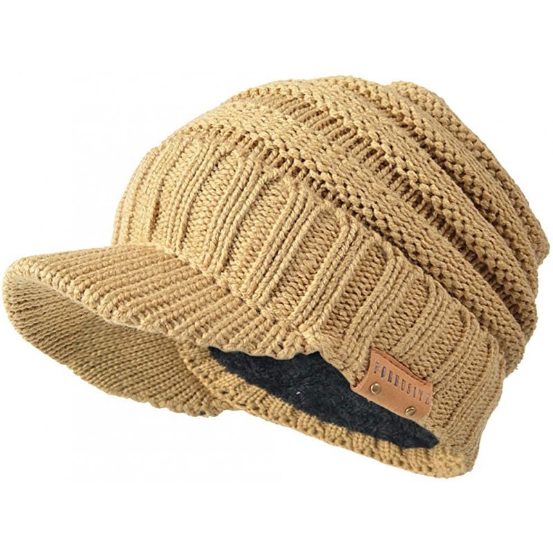 Skullies & Beanies Men Stripe Knit Visor Beanie Hat for Winter - B320-khaki - CN186MEH8XI $9.28