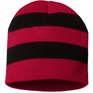 Skullies & Beanies SP01 - Rugby Striped Knit Beanie - Red/ Black - CT1180CU03J $19.81