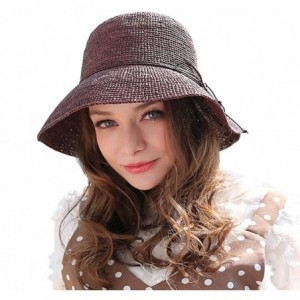 Sun Hats Women's Summer Hand-Woven Foldable Wide Brim Fisherman 100% Raffia Straw Sun Hat - Coffee - CC18CC9UAC4 $42.86