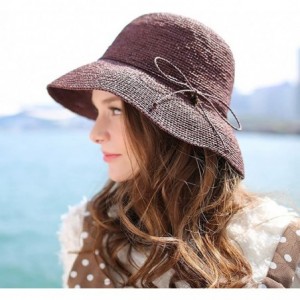 Sun Hats Women's Summer Hand-Woven Foldable Wide Brim Fisherman 100% Raffia Straw Sun Hat - Coffee - CC18CC9UAC4 $19.74