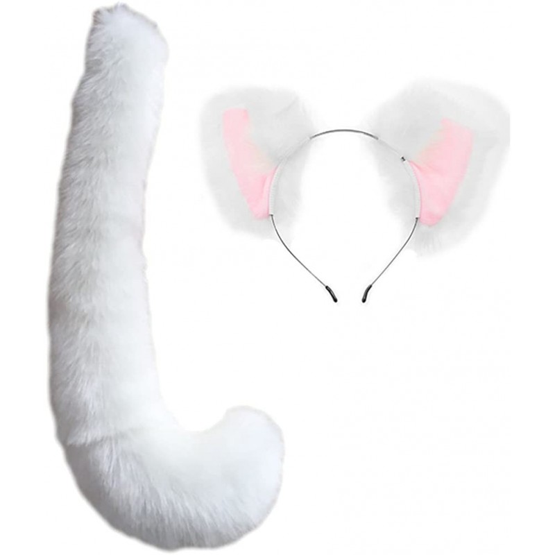 Headbands Party Cosplay Costume Fox Ears Faux Fur Hair Hoop Headband + Tail Set - A12 White - CN186ARIACR $41.71