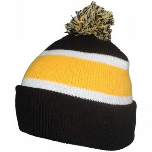 Skullies & Beanies Quality Cuffed Cap with Large Pom Pom (One Size)(Fits Large Heads) - Black/Gold - CM11J4LWUY7 $21.42