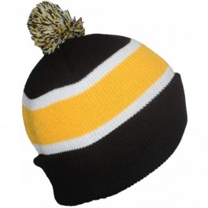 Skullies & Beanies Quality Cuffed Cap with Large Pom Pom (One Size)(Fits Large Heads) - Black/Gold - CM11J4LWUY7 $14.10