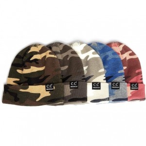 Skullies & Beanies Hat Unisex Soft Stretch Knitted Camouflage Skully Beanie Hat (HTM-12) - Olive - CY18W3730O2 $10.62