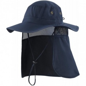 Sun Hats Mens Sun Hat with Neck Flap Quick Dry UV Protection Caps Fishing Hat - Navy Blue - CL199UWWE7K $18.78