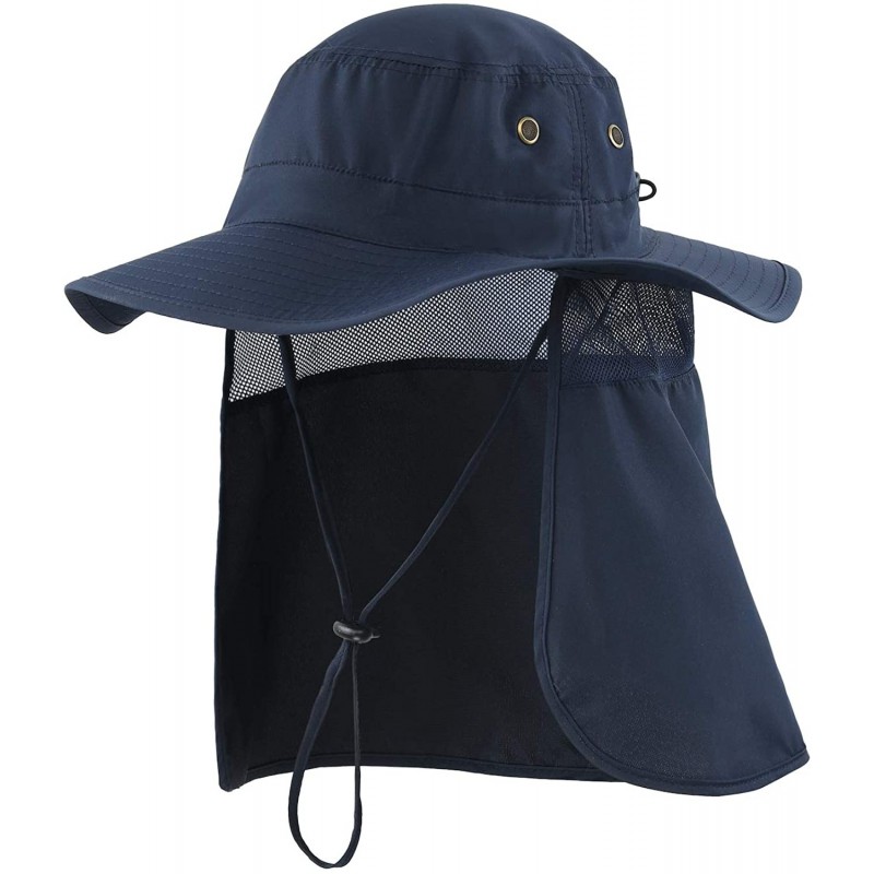 Sun Hats Mens Sun Hat with Neck Flap Quick Dry UV Protection Caps Fishing Hat - Navy Blue - CL199UWWE7K $28.75
