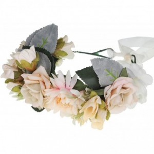 Headbands Adjustable Flower Crown Headband - Women Girl Festival Wedding Party Flower Wreath Headband - Beige - C218R3T8AIC $...