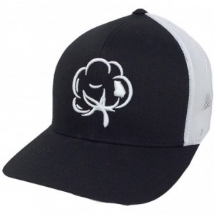 Baseball Caps Georgia State Pride Cotton Boll Trucker Mesh Hat - Black With White Mesh - C4187KQD3UC $47.33