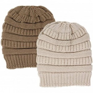 Skullies & Beanies Me Plus Winter Fleece Lined Soft Warm Cable Knitted Beanie Hat for Women & Men - 2 Pack - Taupe & Beige - ...