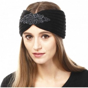 Cold Weather Headbands Women's Winter Soft Warm Knit Head Band Ear Warmer Head Wrap - Flower Beaded- Black - CI18IOCYCY6 $10.00