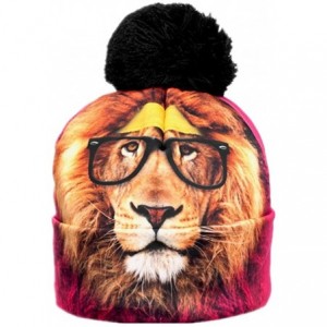 Skullies & Beanies Women Men Fashion Winter 3D Beanies Cap Cup Hip Hop Sports Pom Pom Hat - Cute Lion - CB12N34SCGH $26.36