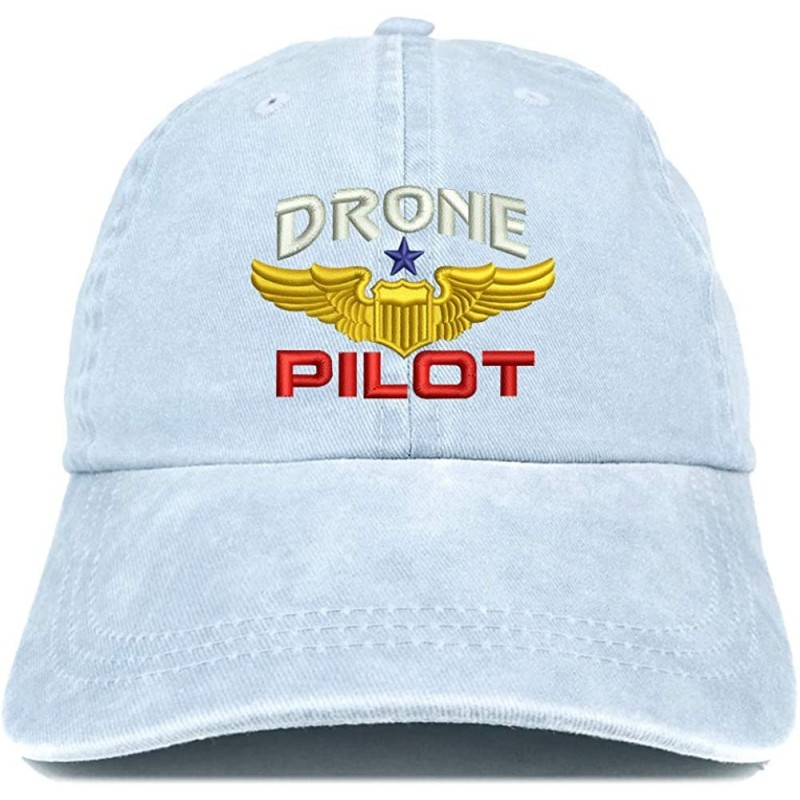 Baseball Caps Drone Pilot Aviation Wing Embroidered Cotton Adjustable Washed Cap - Light Blue - CQ18KNHM04G $17.85