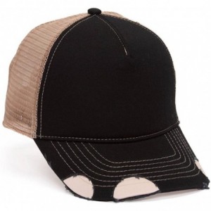 Baseball Caps Cotton Twill Distressed Mesh Trucker Hat - Black / Khaki - C311BXJOCPX $9.11