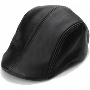 Newsboy Caps Genuine Leather Sheepskins Flat Newsboy Caps Cabbie Hat 2XL Black - CQ18039XM2W $31.77