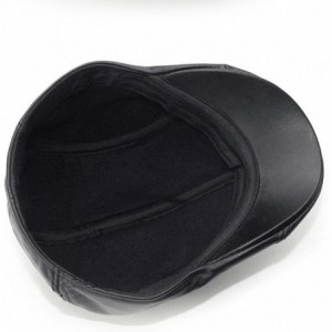 Newsboy Caps Genuine Leather Sheepskins Flat Newsboy Caps Cabbie Hat 2XL Black - CQ18039XM2W $13.79