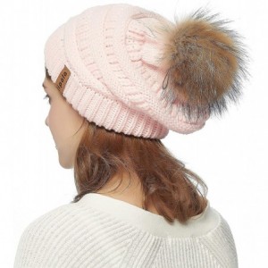 Skullies & Beanies Womens Winter Knit Beanie Hat Slouchy Warm Raccoon Fur Pom Pom Hat Caps for Women Ladies Girls - CU18ZXWO5...